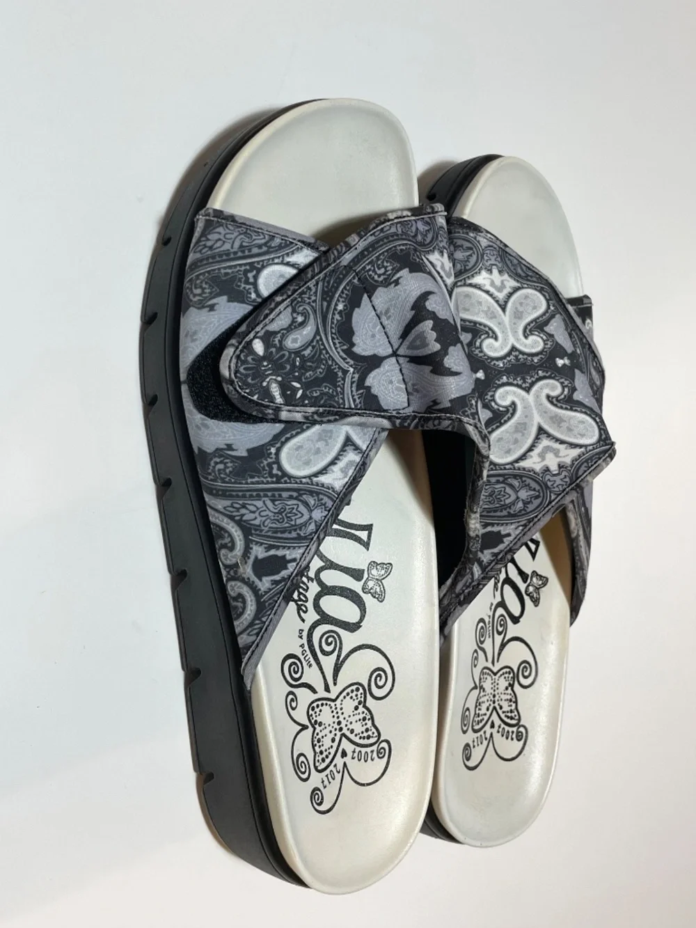 Alegria Platform Slide Sandals Black White Women's 10 - Picture 10 of 10